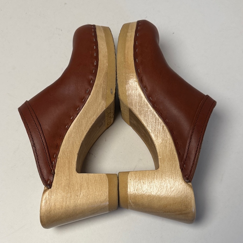 NO.6 STORE Old School Clog on High Heel in Bourbon Leather Wooden 3" Heel Size38 - Picture 5 of 14